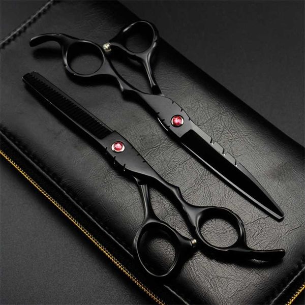 Professionelle Japan 440c 5,5'' 6 Red Gem Black Cut Haarschere Schneiden Friseur Haarschnitt Effilierschere Friseur 220125