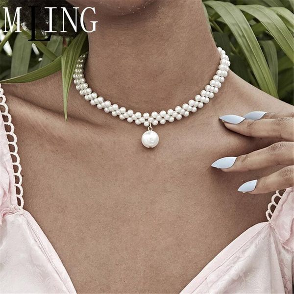 

handmade weave necklace fashion pearl choker for women chokers, Golden;silver