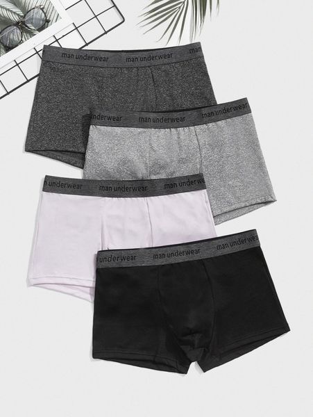 

men 4pcs contrast letter tape boxer brief 95xy#, Black;brown