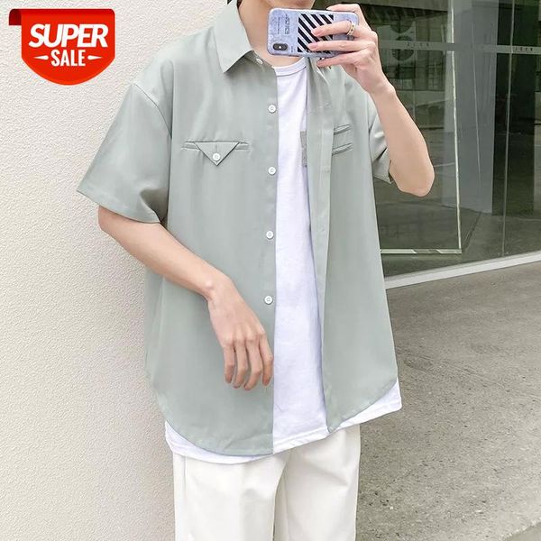 

design placket 2020 summer men's loose short sleeve hawaiian shirt social camisa masculina streetwear clothes shirts size s-2xl #d59a, White;black