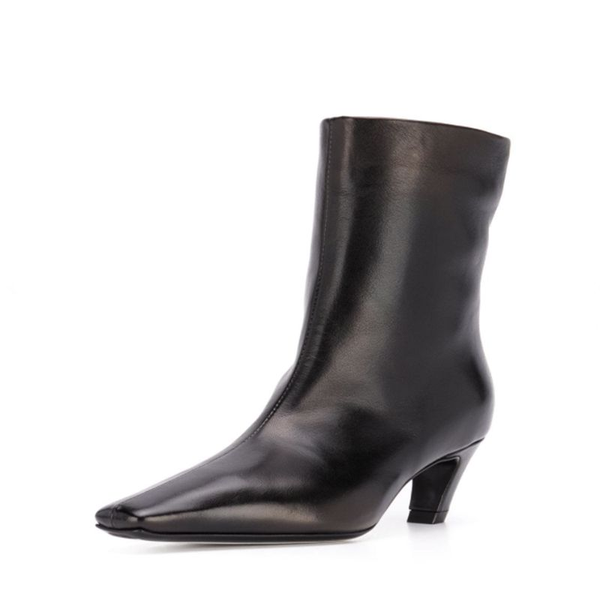 

boots mkkhou fashion short women's four seasons simple small square toe mid-heel leather long large size, Black