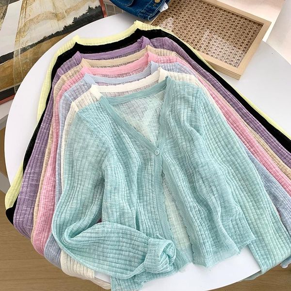 

women's knits & tees korobov 2021 knitted single breasted sweaters korean office lady summer v neck thin sueter mujer sweet long sleeve, White