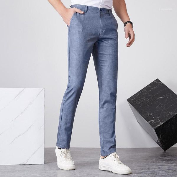 

men's pants 2021 summer men linen slim business trousers fashions khaki casual calca masculina1, Black