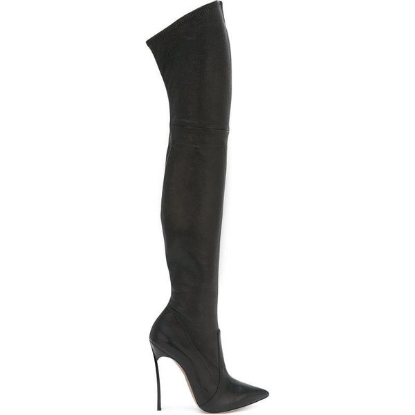 

option plus size point toe spring over the knee boots women shoes2021 long with metal heels, Black