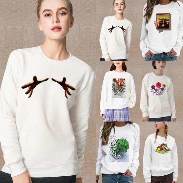 

women's hoodies & sweatshirts clothing fashion sweater white pullover 3d pattern printing series o-neck casual autumn warm long-sleeved, Black