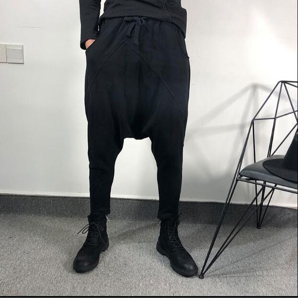 

men's pants summer fashion loose hanging harem foot hair stylist personality elastic casual, Black