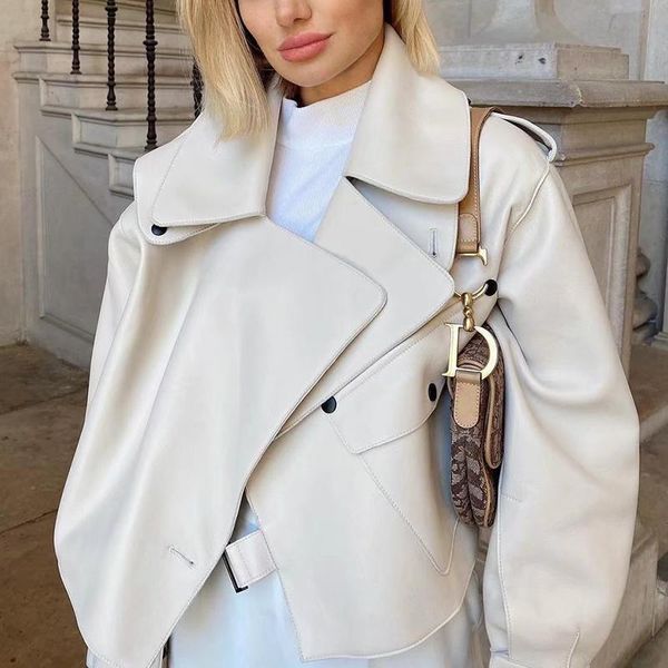 

women's leather & faux asymmetrical jacket loose pu motor biker coat outwear, Black