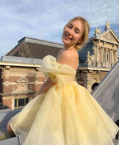 

casual dresses sweet yellow organza ball gown mini brand deisgner square collar puff sleeve 3 layers birthday party bgsk, Black;gray