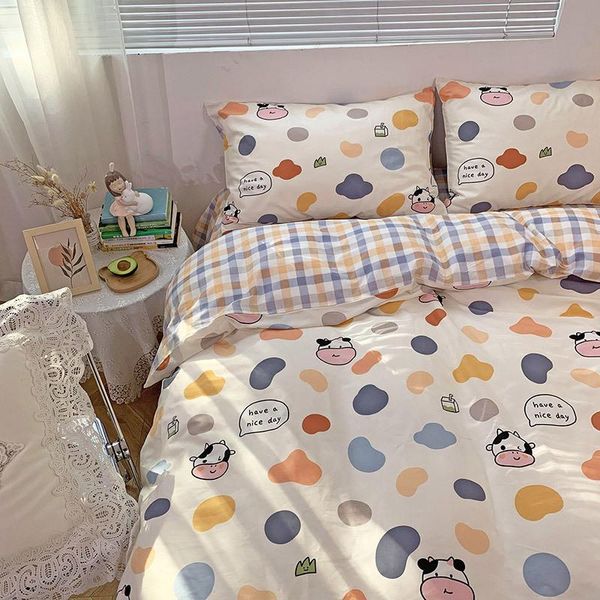 

bedding sets cartoon 100% cotton ins small fresh bed sheet four piece quilt cover three 1.2m-1.8m