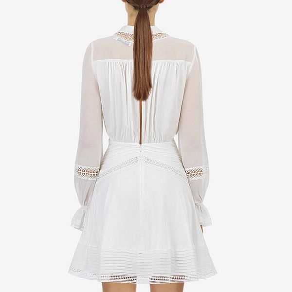 

casual dresses runway women self portrait lace patchwork chiffon dress autumn v-neck long sleeve elegant party white shirt vestidos, Black;gray