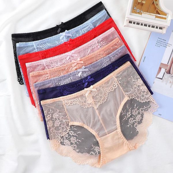 

women's panties western style lace women low waist cotton breathable briefs ice silk flower transparent underwear female students, Black;pink