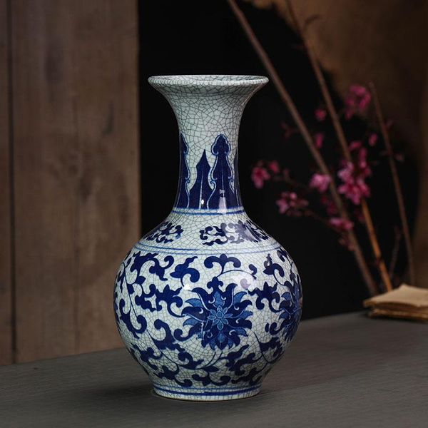 

vases jingdezhen ceramics antique blue and white porcelain flower crack chinese living room decorations home