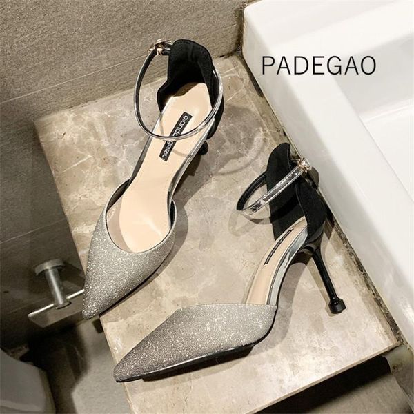 

high heel 2021 women sandals black flock bling concise elegant party woman