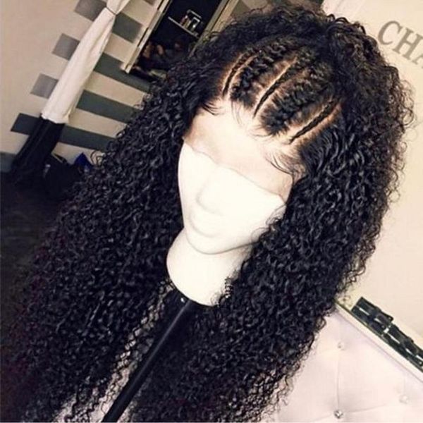 

synthetic wigs kinky curly lace front fiber hair wig black color frontal preplucked baby glueless