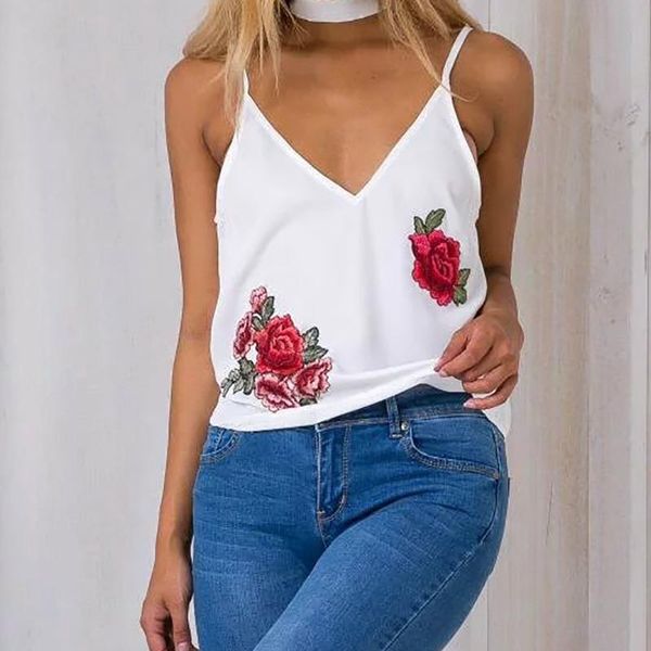 

women's tanks & camis women satin embroidery camisole backless loose v neck streetwear 1x blouse 2021, White