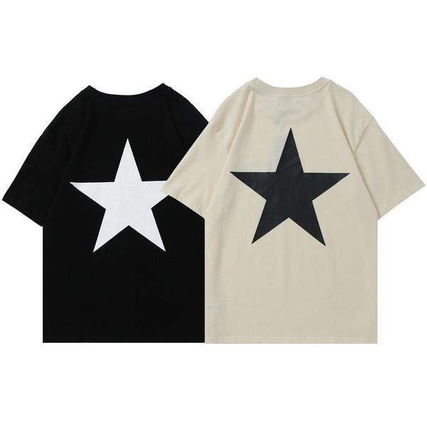 

famous men's designer tee high street big five-pointed star print round neck summer black and white s-xl size, White;black