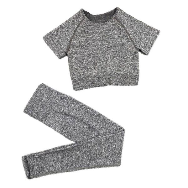 

women's sportswear yoga set workout clothes athletic wear gym legging seamless fitness short sleeve sports suit crop outfit