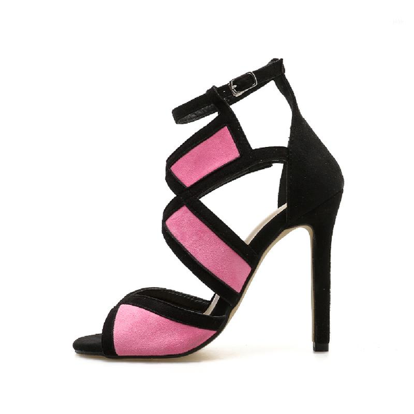 

sandals stylish stiletto paint color fish mouth cross hollow ladies' buckle straps slap super high heel women's shoes dress1, Black