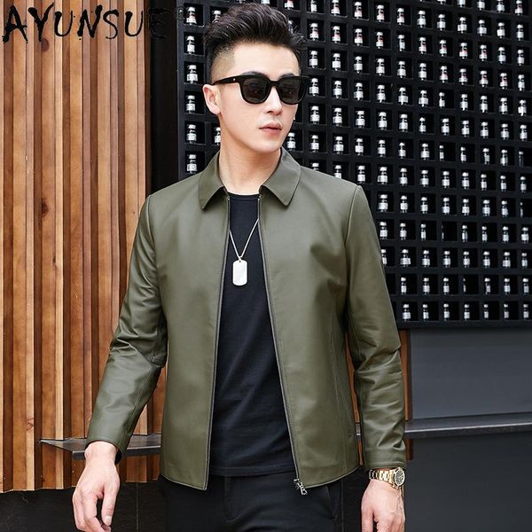 

men's leather & faux jacket men casaul spring streetwear real sheepskin coat fashion clothing coats and jackets wpy3348, Black