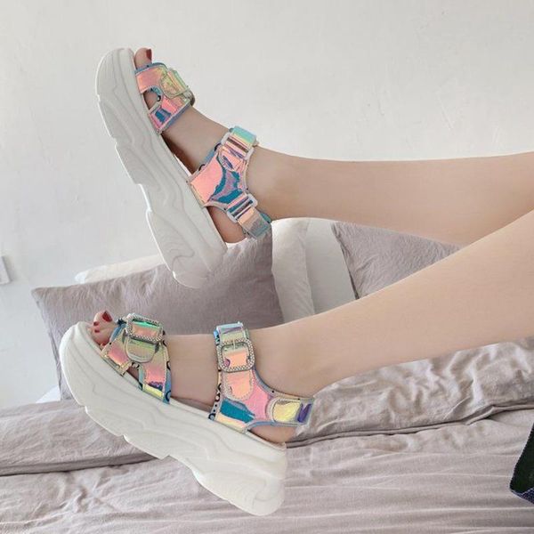 

dress shoes woman chunky sandals platform designers fashion punk hook loop brand female women casual sport beach sandal gold 5cm, Black