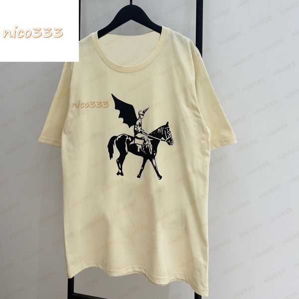 

summer short-sleeved t-shirt couples cartoon day knight pattern beige printing round neck loose fashion brand female size m-xl, White;black