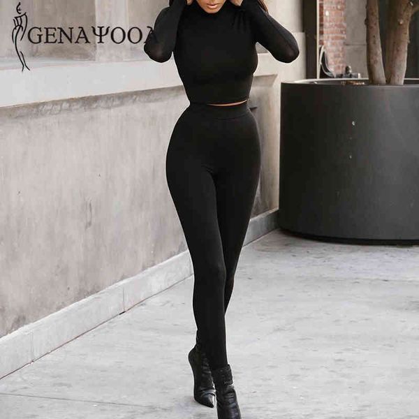 

genayooa two set and pants outfits tracksuit women winter slim ladies 2 piece suits crop long sleeve fitness 210417, White