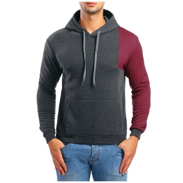 

men's hoodies & sweatshirts patchwork men drawstring hooded long sleeve hoodie sudadera casual pocket slim stitching roupas masculinas, Black
