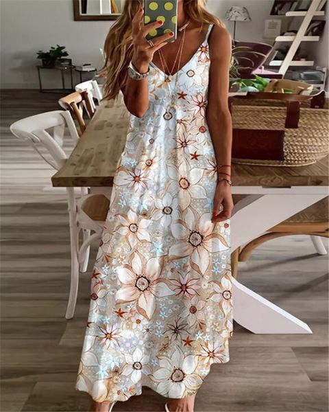 

women's dresses 2021 v-ne fashion print loose sling, Black;gray