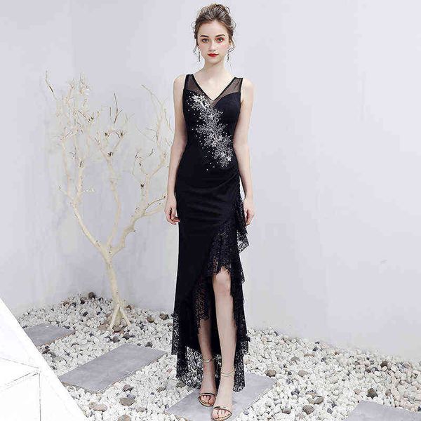 

luxury prom dresses nightclub lady's 2021 long skirt nightclub ktv sauna technician shows thin evening cloth, Black