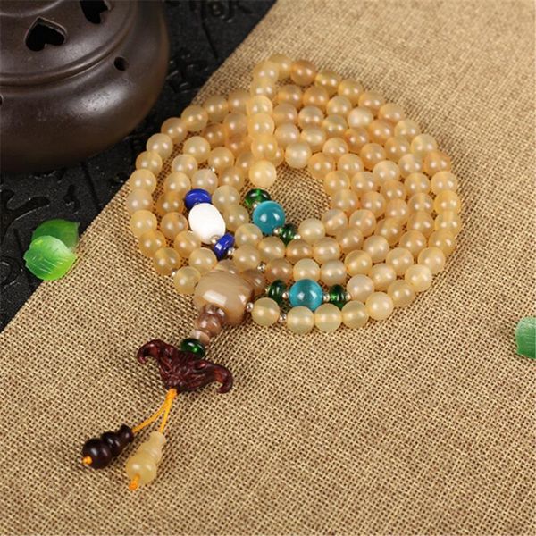 

beaded, strands high degree design warm round 108 natural goat horn beads fashion prayer mala bracelet or necklace for men women wholesale, Black