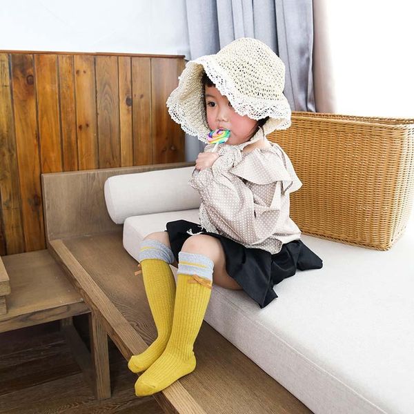 

footies 10 pairs/lot bowknot breathable stretch socks children's tube cotton blending baby girl kids pile, Blue