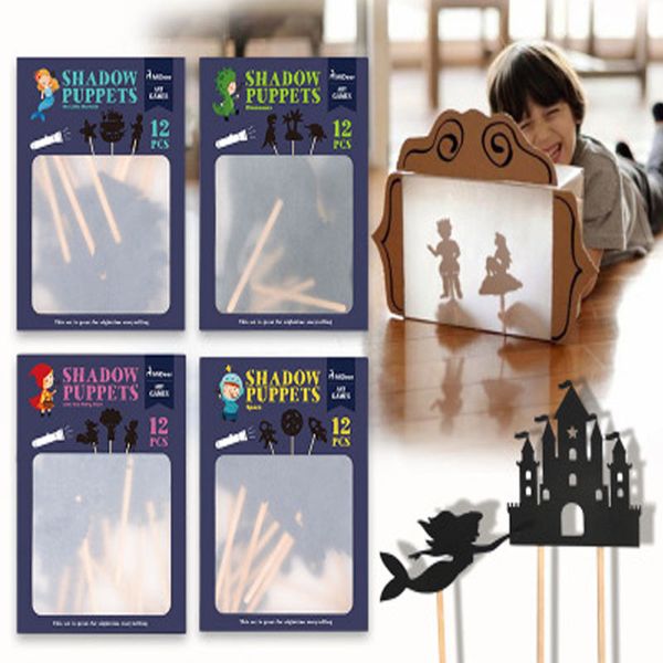 

12pcs kids fairy tale story shadow puppets imagination educational toys for children interesting projection art games gift set