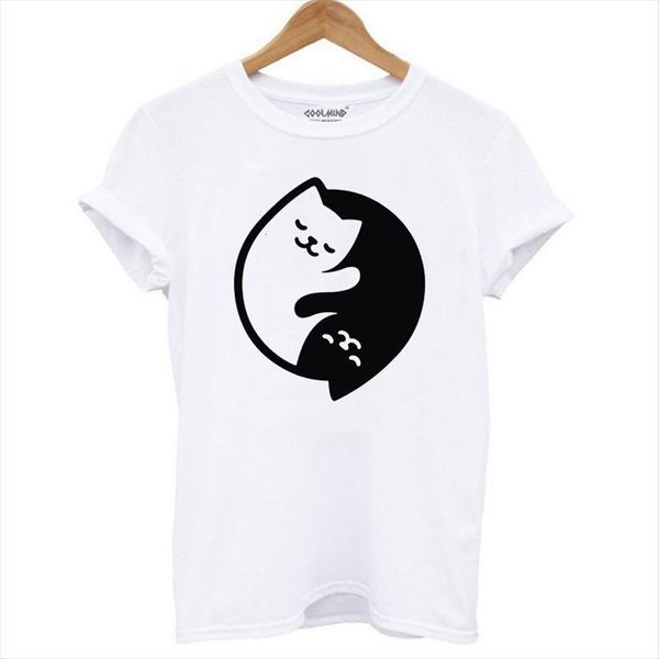

geometric cats printed 90s women t shirts short sleeve summer harajuku fashion landscape, White