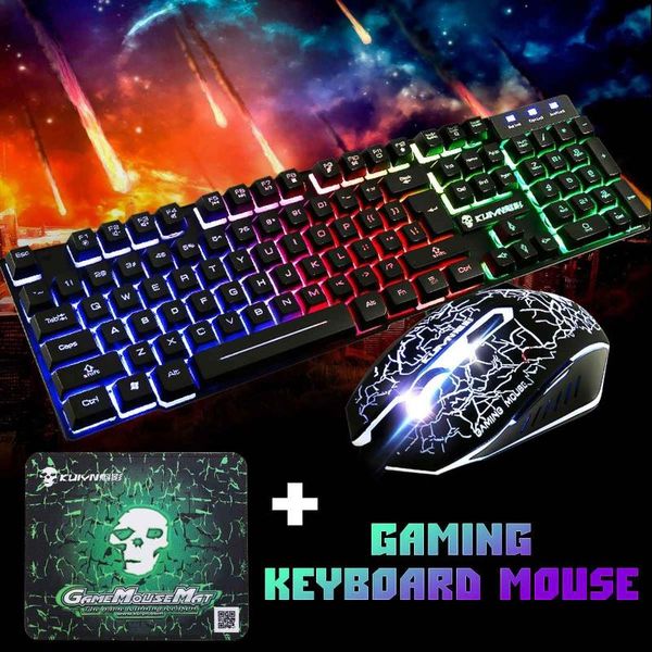 

ergonomic keyboard mouse combo usb wired gaming kit waterproof rainbow led backlit and set for gamer combos