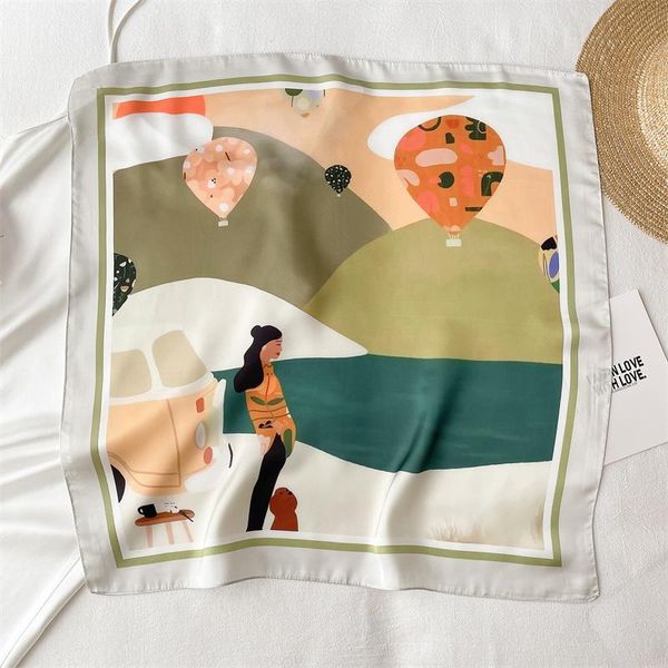 

scarves summer cute print silk square scarf for women satin shawl head wraps neckerchief female foulard hair bands headband bandana, Blue;gray
