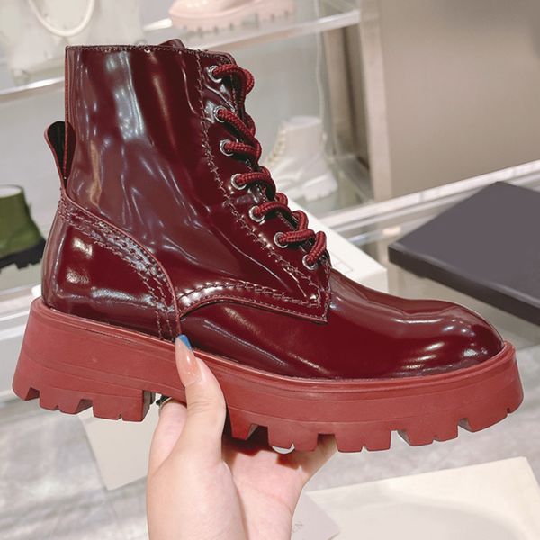 

women designer wander boots burgundy leather round toe rubber platform ankle boot, Black