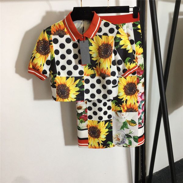 

summer fashion runway order women's clothes short print sunflower harvest and pencil skirt define suit, Black