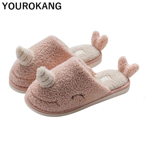 

slippers cartoon women home cute female winter warm shoes indoor floor room footwear with fur soft lovers plush slipper, Black