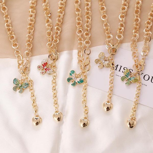 

pendant necklaces wholesale trendy female rose goden color link chain choker clover necklace women metal jewelry accessory party, Silver