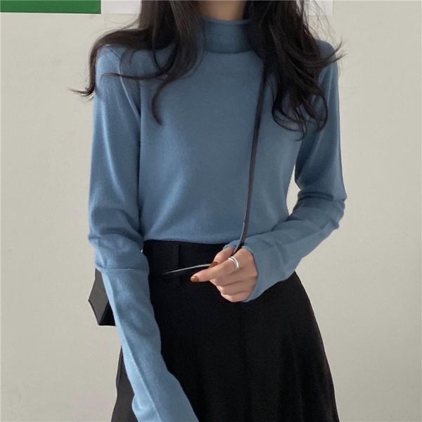 

women's sweaters half-high collar solid color bottoming shirt autumn outer wear knit sweater all-match inner, White;black
