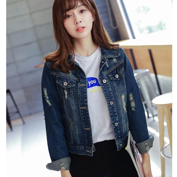 

women's jackets 2021 brand fashion jeans jacket women spring/autumn hand brush long sleeve stretch short denim coat high quality, Black;brown