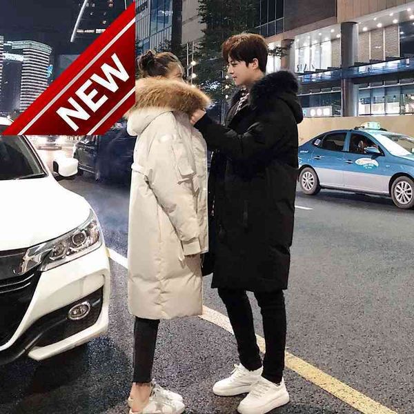 

men off-season jacket clearance down 2021 winter new thick mid-length couples over the knee all-match trend high-end coat casual, Black