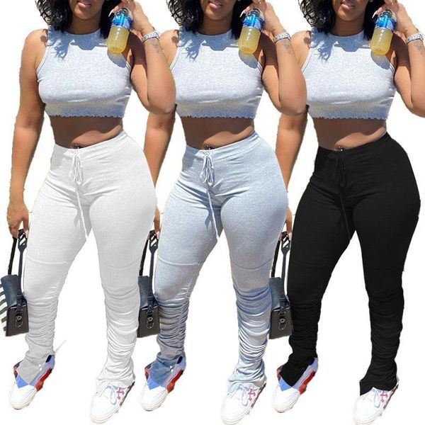 

polyester stacked joggers sweatpants pants women legging femme fitness streetwear trouser, Black