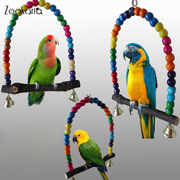 

other bird supplies 1pc natural wooden parrots swing toy birds colorful beads bells toys perch hanging swings cage for pets