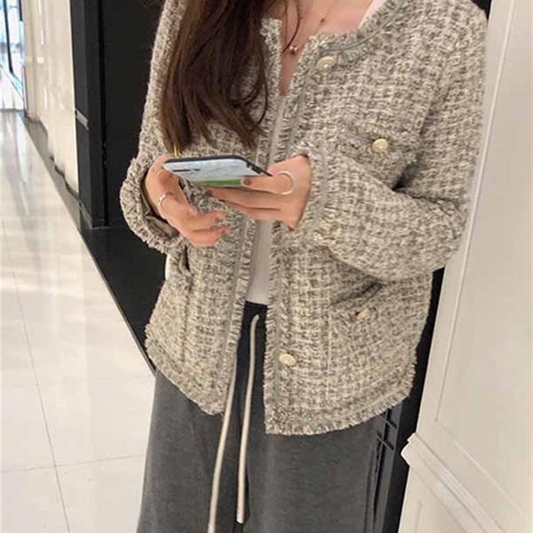 

women's jackets celebrity tweed women autumn winter clothes single breasted golden button pockets fringed tassels coats female, Black;brown