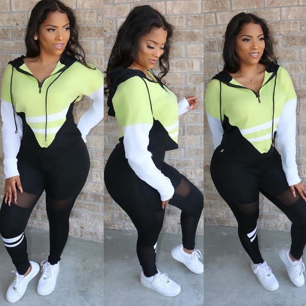 

women's tracksuits hooded patchwork womens designer contrast color striped slim sport fitness casual women clothing 2 pieces 3mx6, Gray