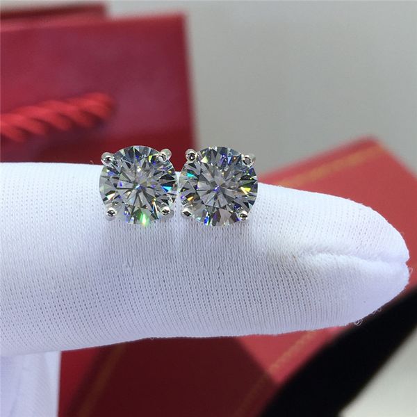 

silver excellent cut diamond color sparkling round moissanite stud earrings for women, Golden;silver