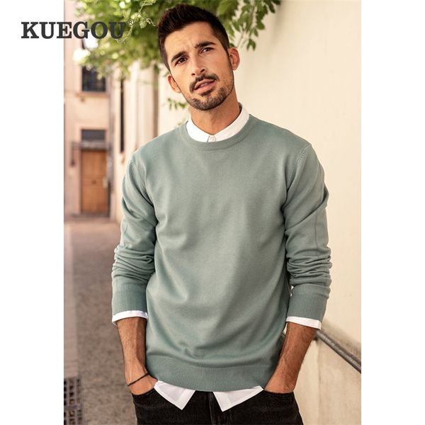 

kuegou autumn winter clothing solid color mens sweater stretch couple pullovers fashion warm sweaters plus size yyz-2209 220108, White;black