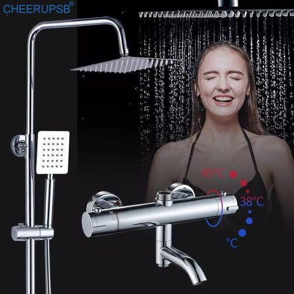 

bathroom thermostatic shower set chrome brass cold rainfall bath mixer tap swivel silver system with bidet luxury kit sets