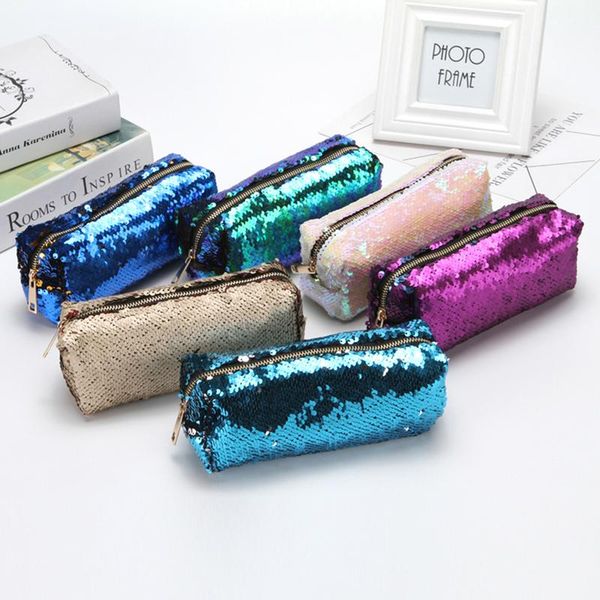 

fashion cosmetic bags double color sequins handbag bag makeup pouch women girl's pencil & cases